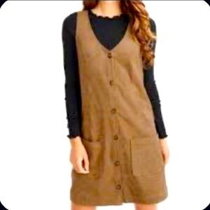 Abercrombie & Fitch Brown Button-Front Pinafore Dress Large Tall